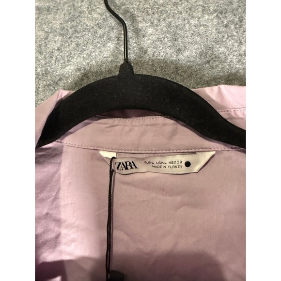 Zara Womens Lavender Purple Cropped Button Down Puff Sleeve Shirt Large 7563/268 - Picture 3 of 9